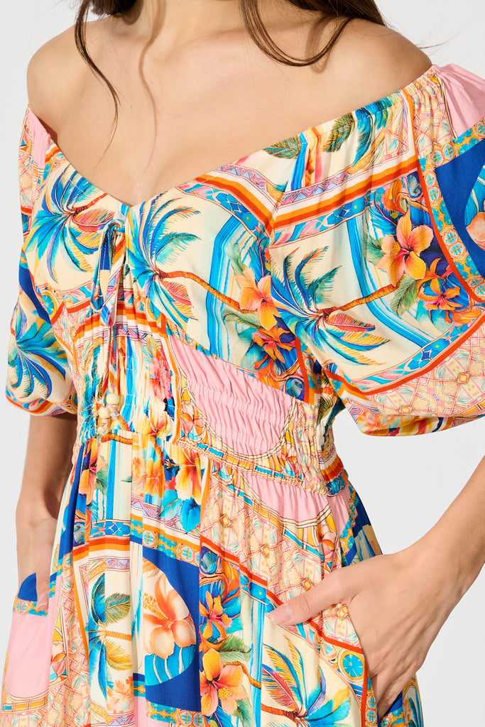 Nona Maxi Dress in Multi Palm Print detail