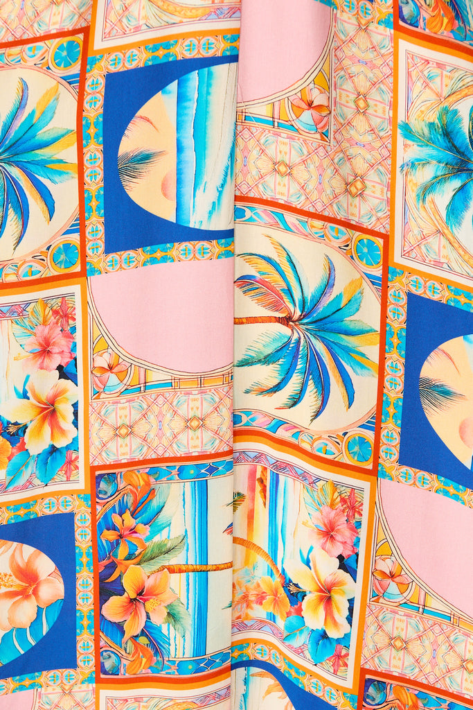 Nona Maxi Dress in Multi Palm Print fabric