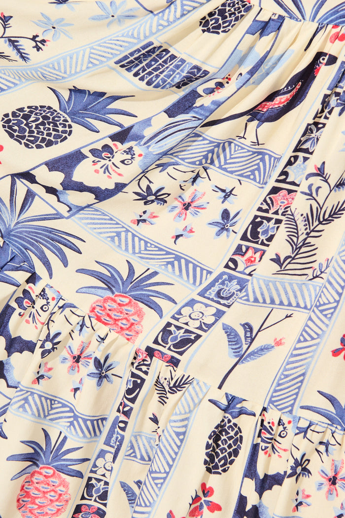 Pip Dress in White with Blue Multi Print fabric