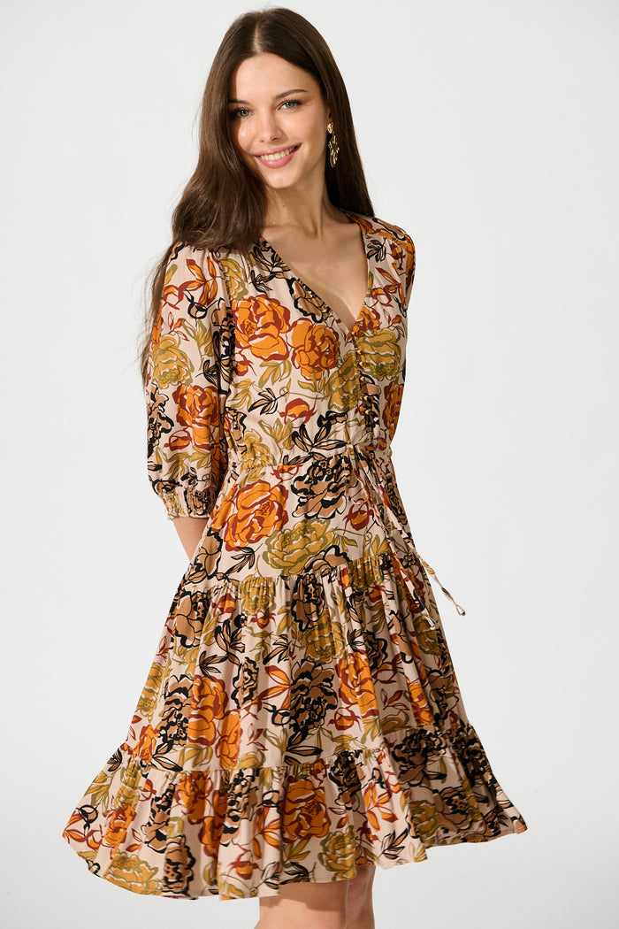 Navianna Dress in Multi Rust Floral front