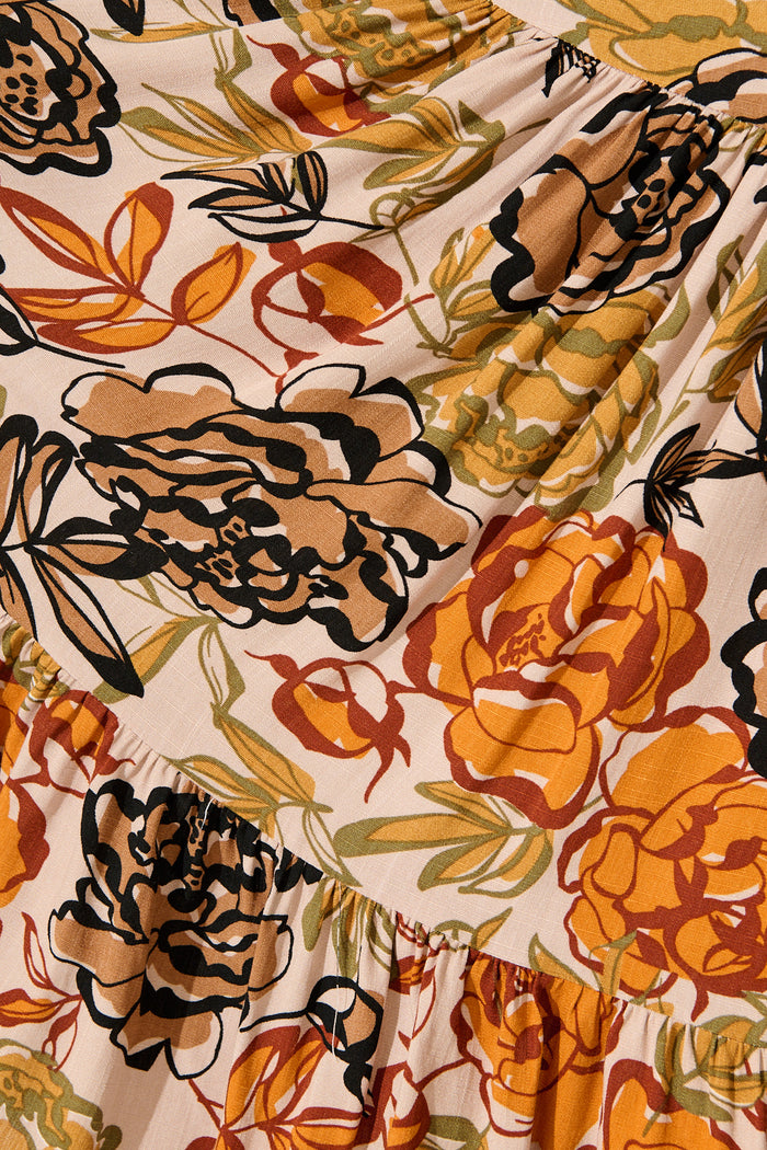 Navianna Dress in Multi Rust Floral fabric
