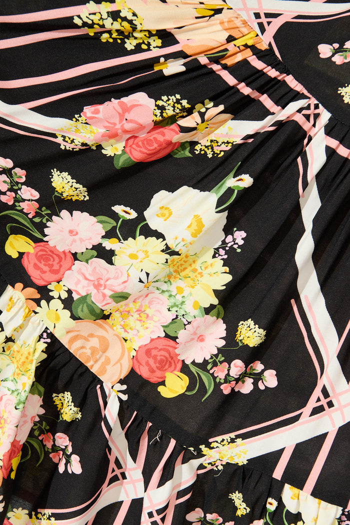 Navianna Dress in Black with Multi Floral fabric