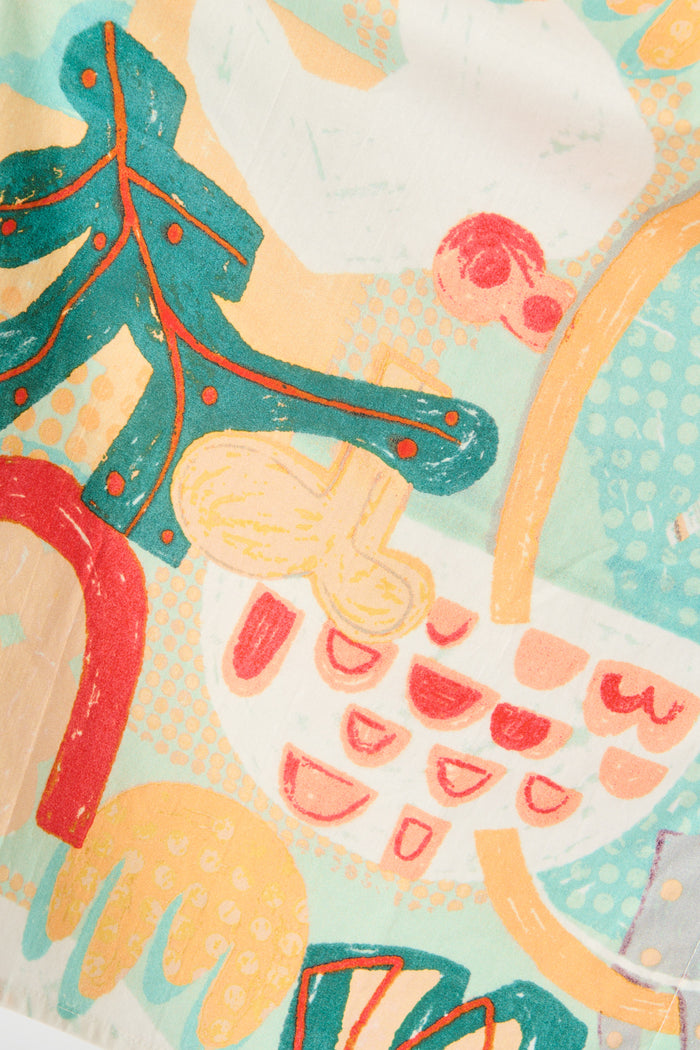 Wanita Midi Shirt Dress in Green Multi Abstract Print Cotton fabric