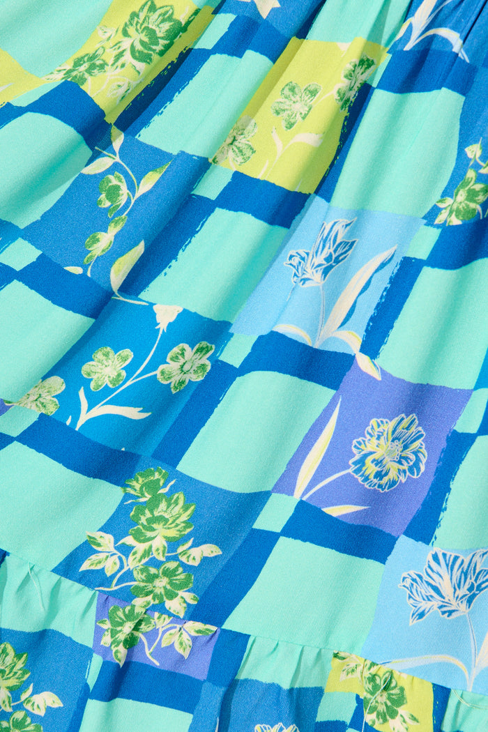 Aura Dress in Multi Blue Tile Print fabric