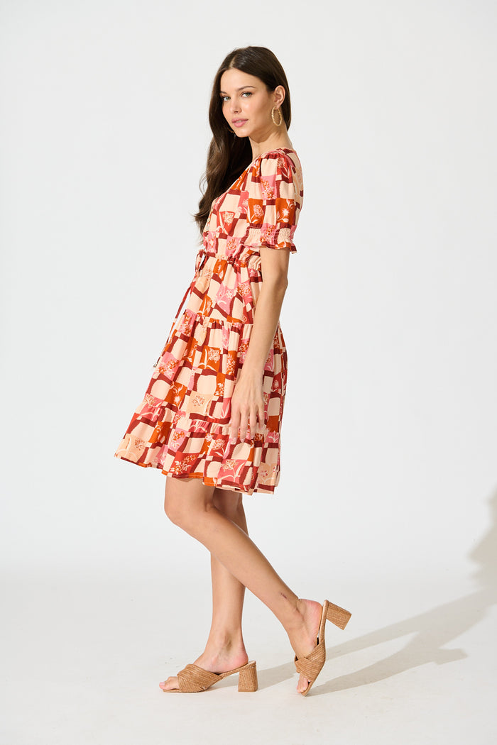 Aura Dress in Red Tile Print side