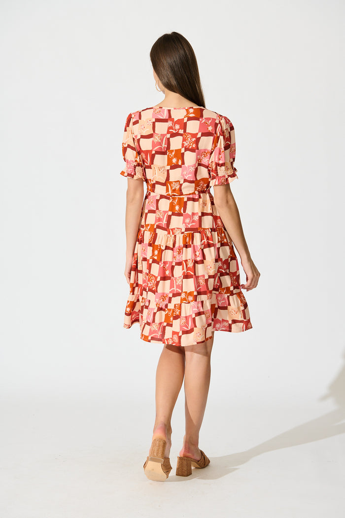 Aura Dress in Red Tile Print back