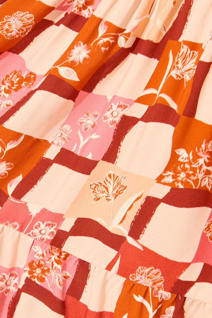 Aura Dress in Red Tile Print fabric