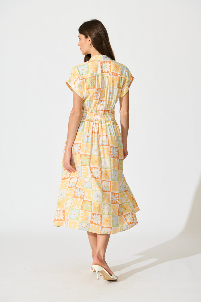 Lassie Midi Shirt Dress in Sage with Rust Patchwork Floral back