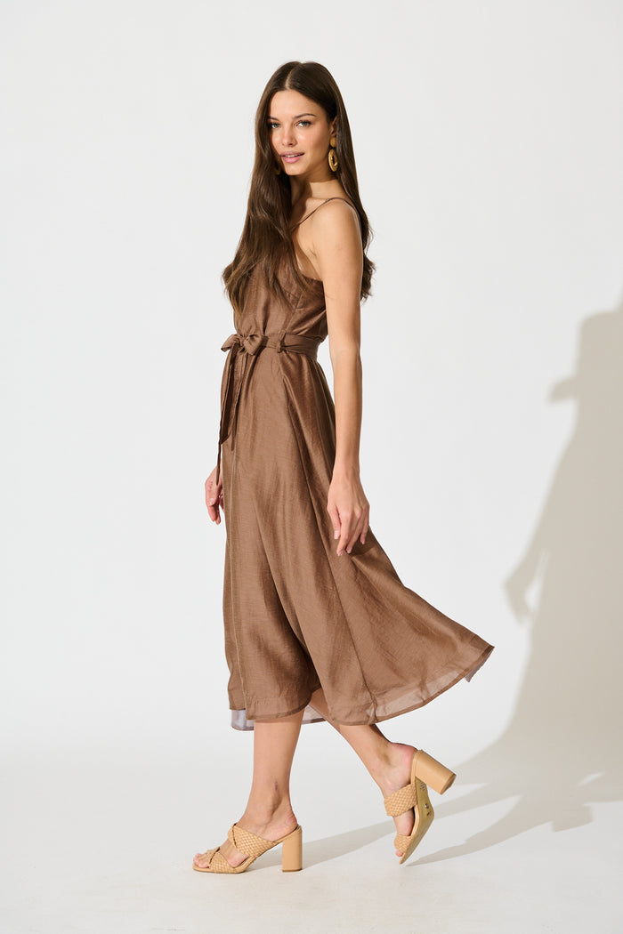 Silla Midi Dress in Brown Linen Blend side