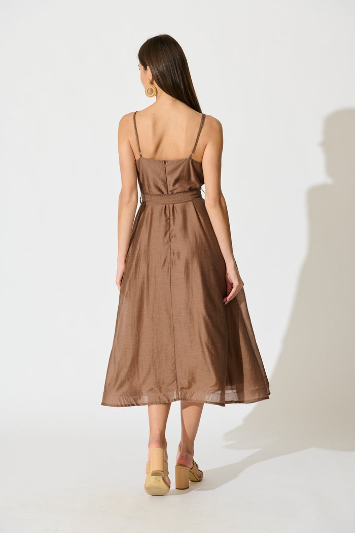 Silla Midi Dress in Brown Linen Blend back