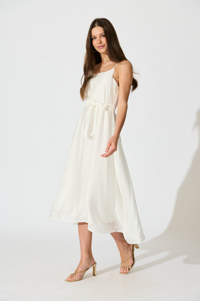 Silla Midi Dress in White Linen Blend side