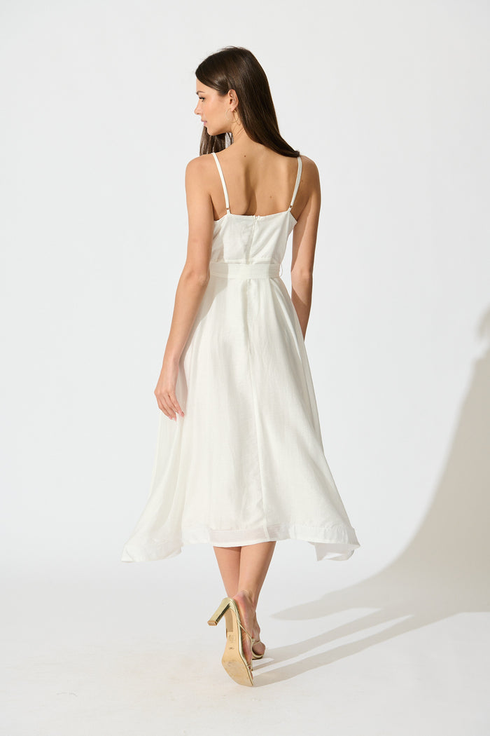 Silla Midi Dress in White Linen Blend back