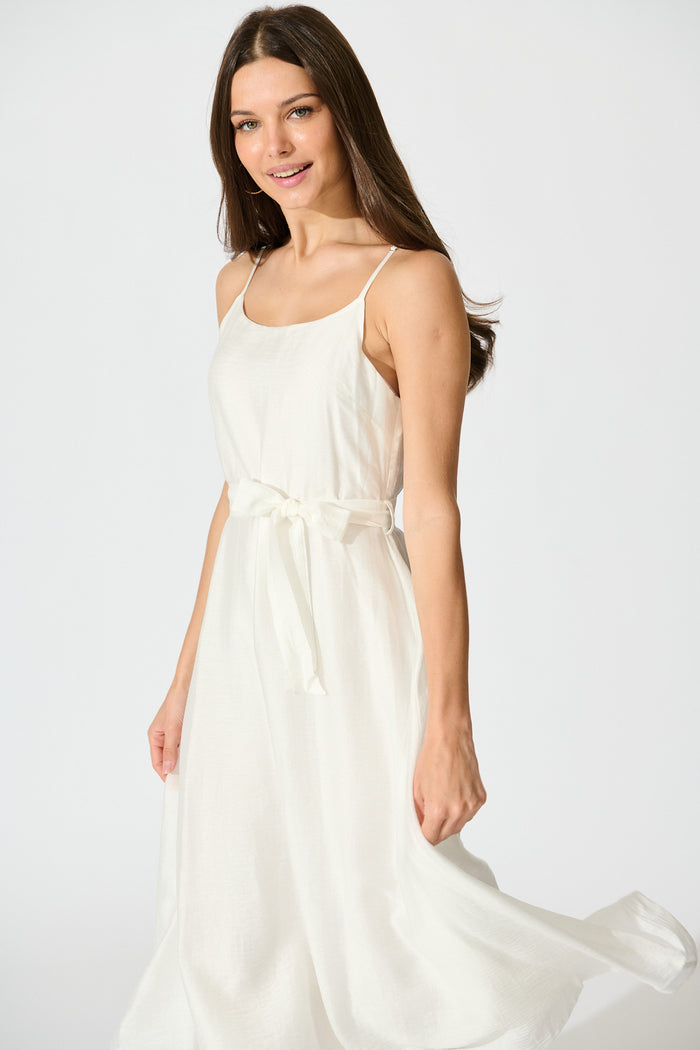 Silla Midi Dress in White Linen Blend front