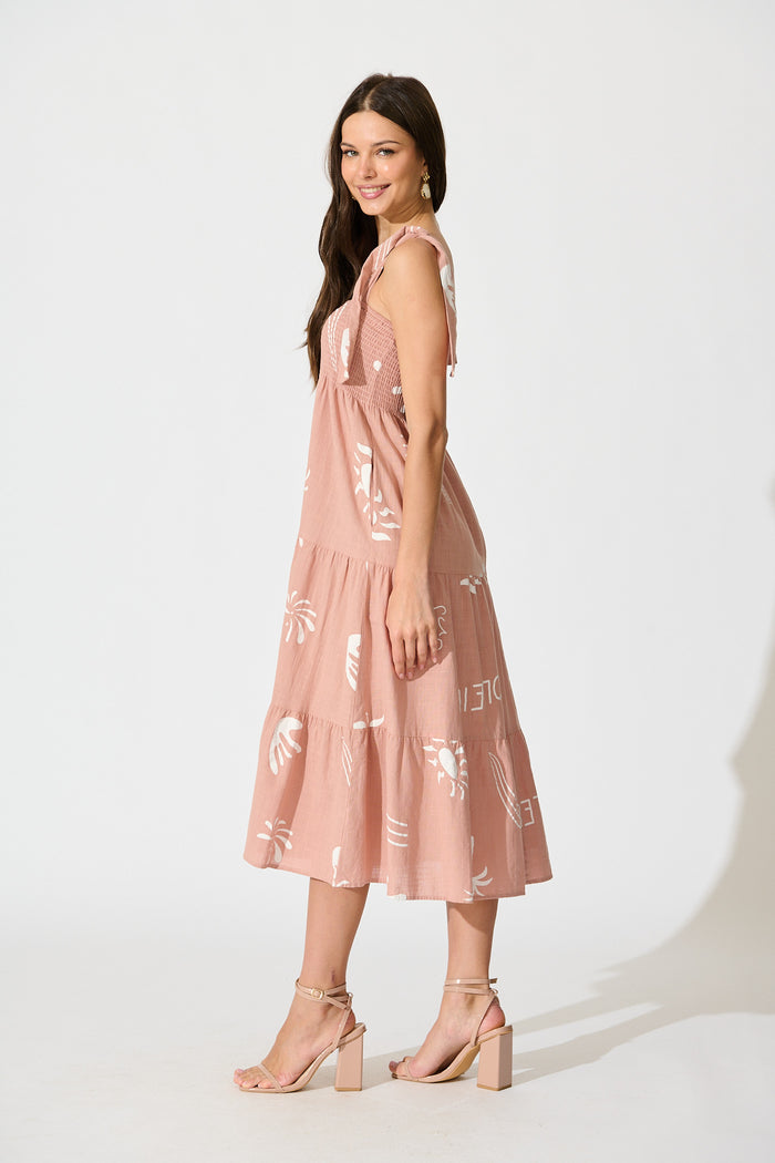 Alexea Midi Sundress in Pink with White Print Cotton side