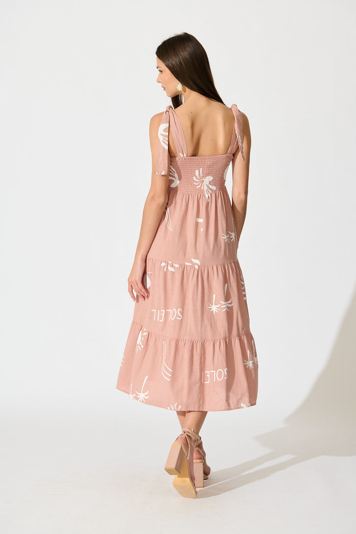 Alexea Midi Sundress in Pink with White Print Cotton back