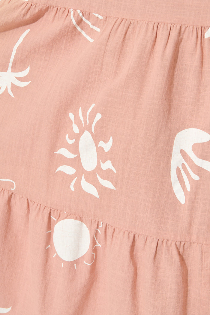 Alexea Midi Sundress in Pink with White Print Cotton fabric