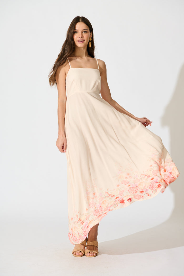 Dusky Petals Maxi Sundress in Pink with Floral Print full length