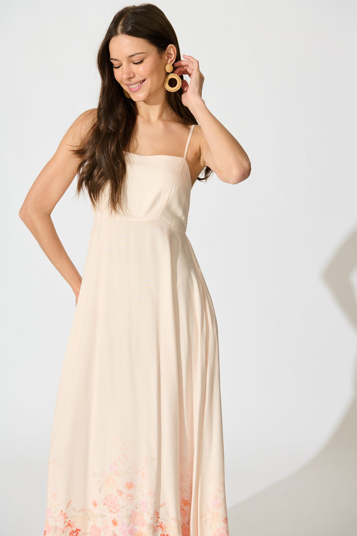 Dusky Petals Maxi Sundress in Pink with Floral Print front