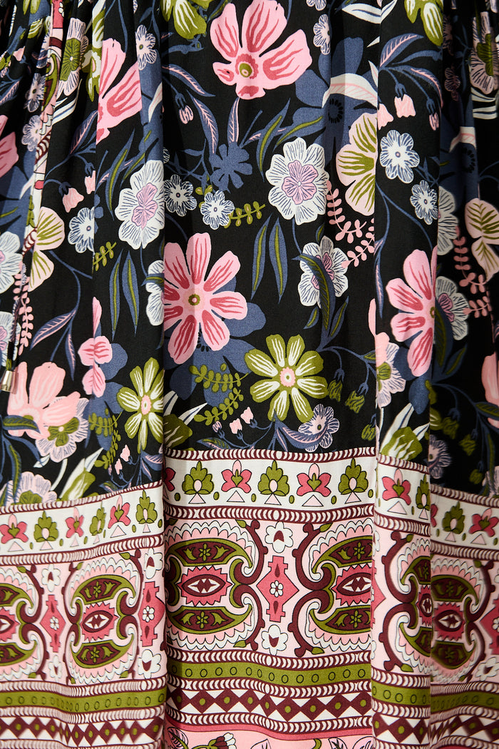 Otra Smock Dress in Black Multi Floral Print fabric