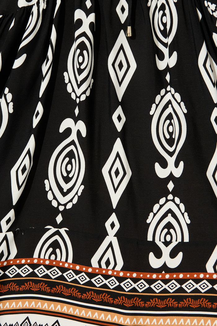 Otra Smock Dress in Black with Multi Boho Print fabric