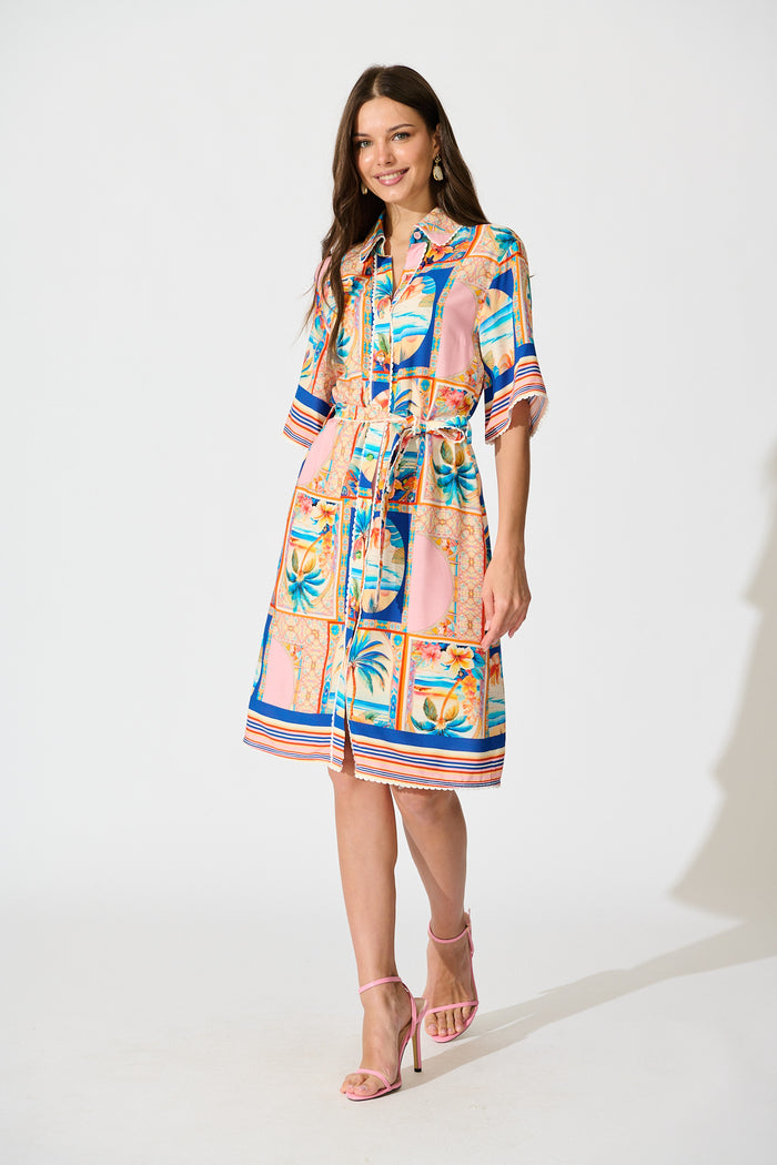 Kalya Shirt Dress in Multi Palm Print full length