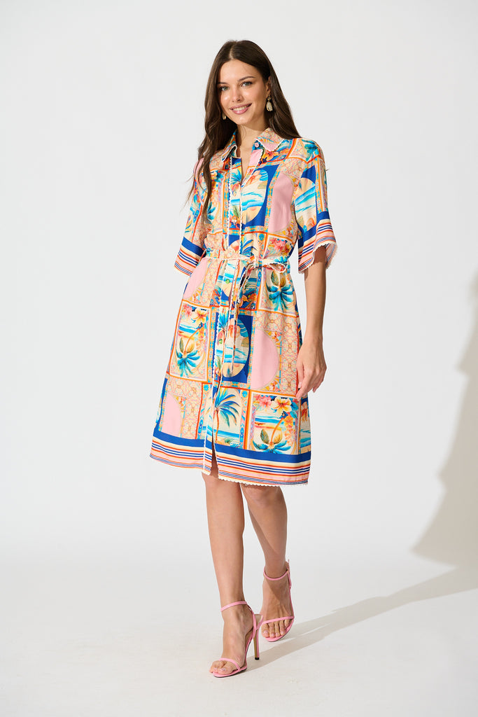 Kalya Shirt Dress in Multi Palm Print full length
