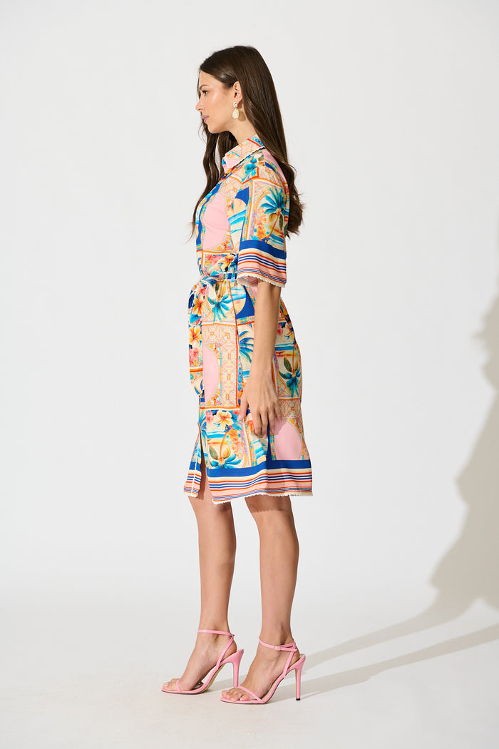 Kalya Shirt Dress in Multi Palm Print side