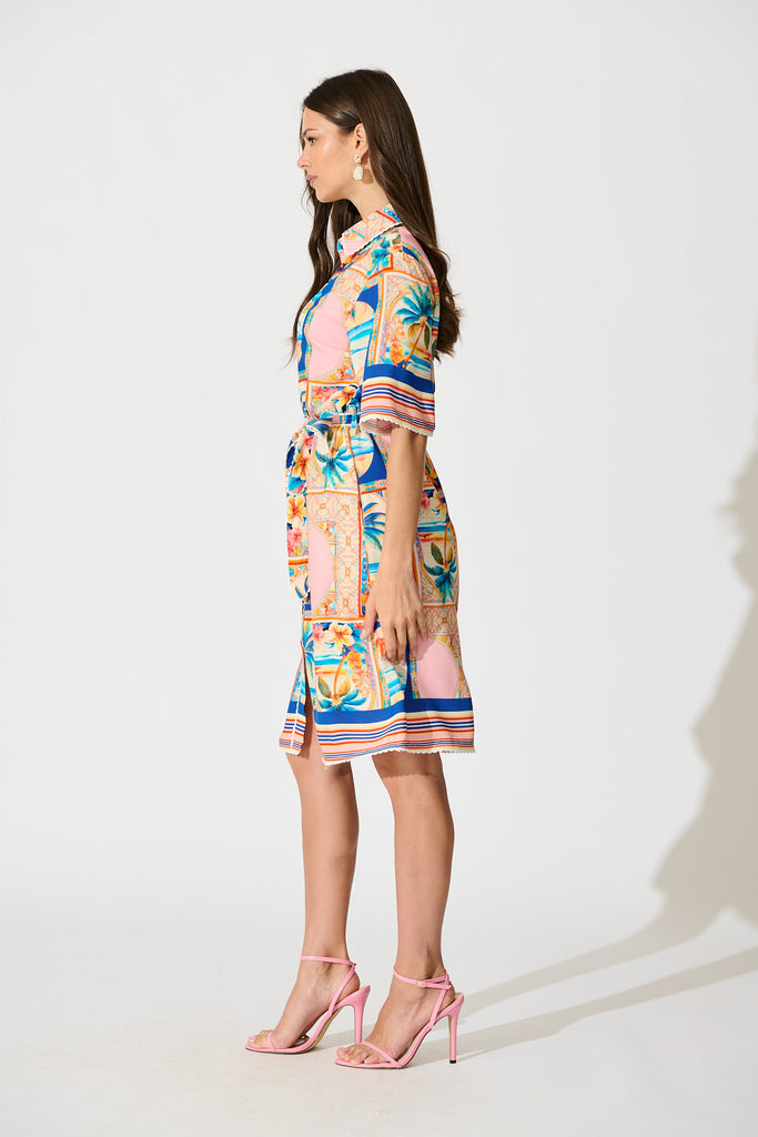 Kalya Shirt Dress in Multi Palm Print side