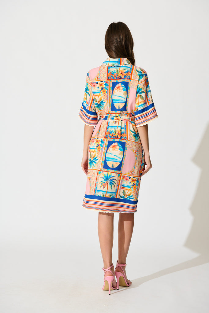 Kalya Shirt Dress in Multi Palm Print back