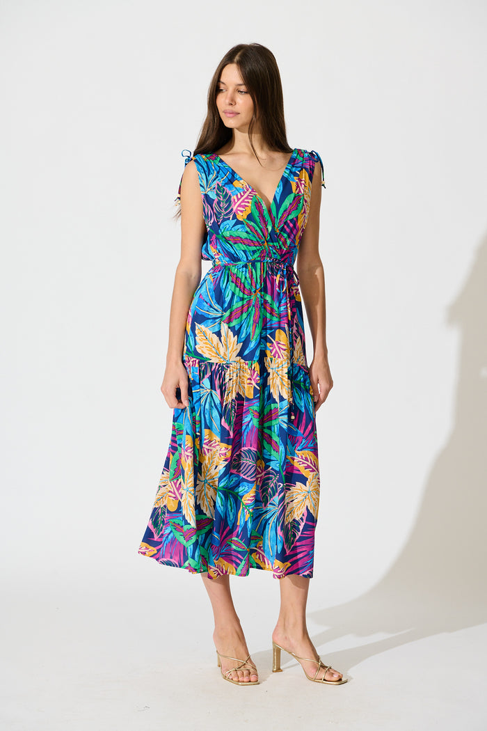 Amabelle Midi Dress in Blue Multi Print full length