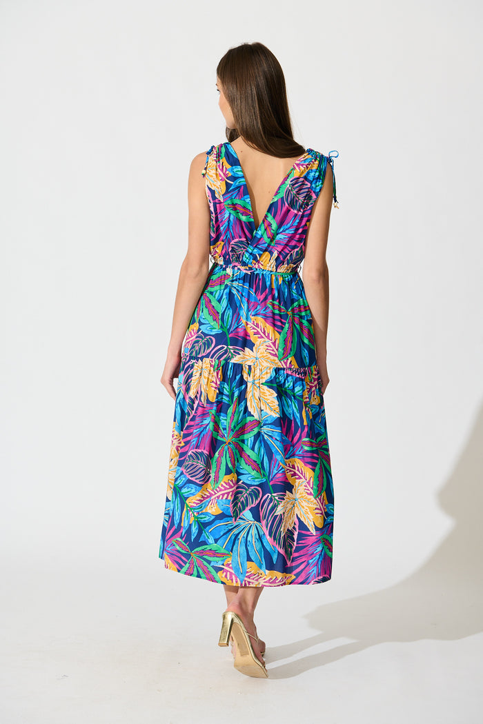 Amabelle Midi Dress in Blue Multi Print back