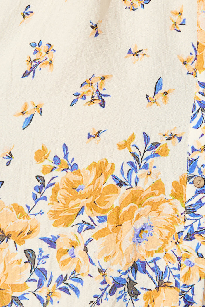Robilyn Shirt Dress in Cream with Blue and Yellow Linen Blend fabric