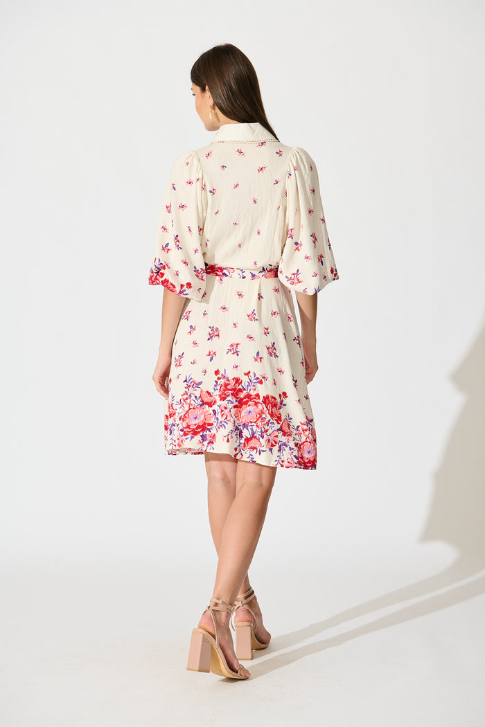 Robilyn Shirt Dress in White with Red and Purple Linen Blend back