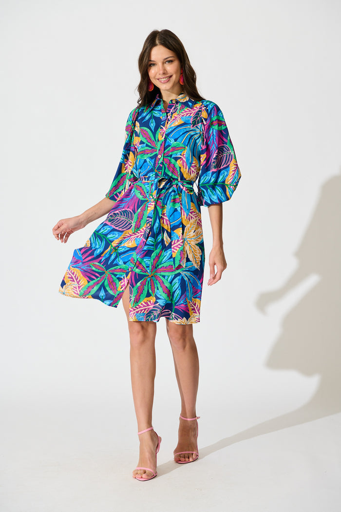 Robilyn Shirt Dress in Blue Multi Print full length