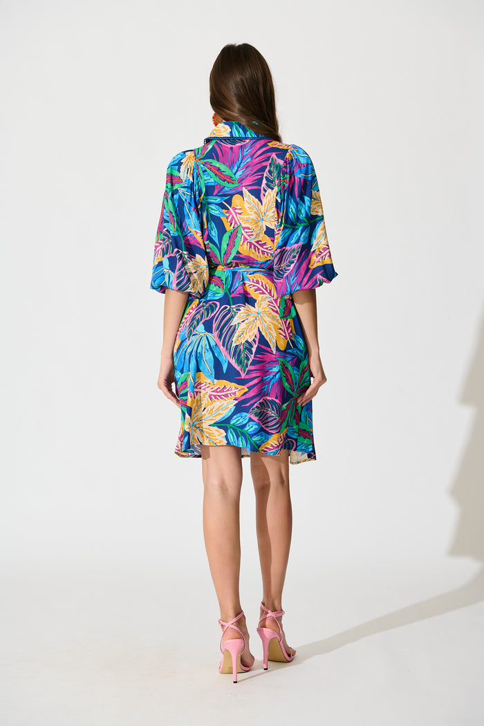 Robilyn Shirt Dress in Blue Multi Print back