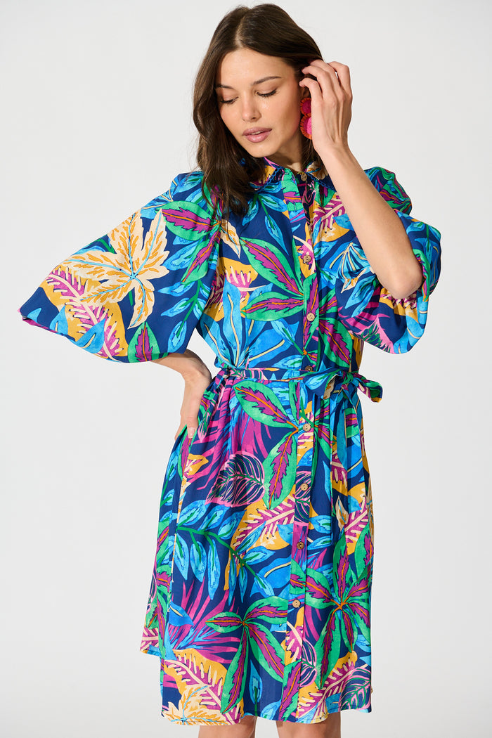 Robilyn Shirt Dress in Blue Multi Print front