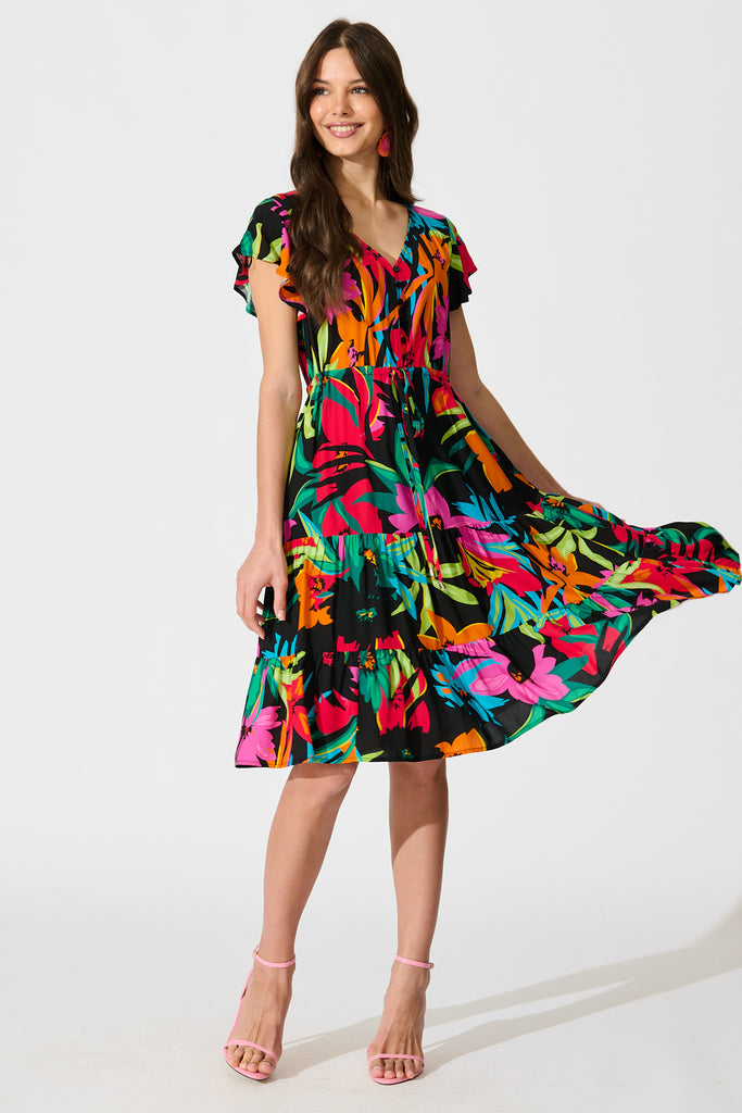 Allyza Dress in Black Multi Floral