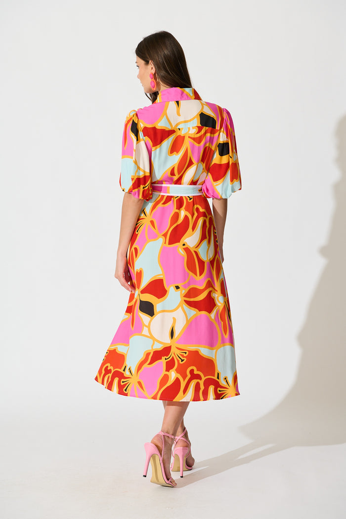 Libra Midi Shirt Dress in Tangerine Multi Floral back