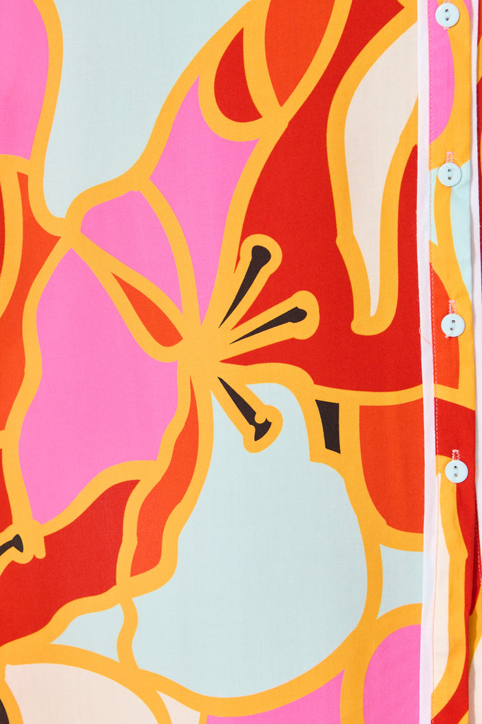 Libra Midi Shirt Dress in Tangerine Multi Floral fabric