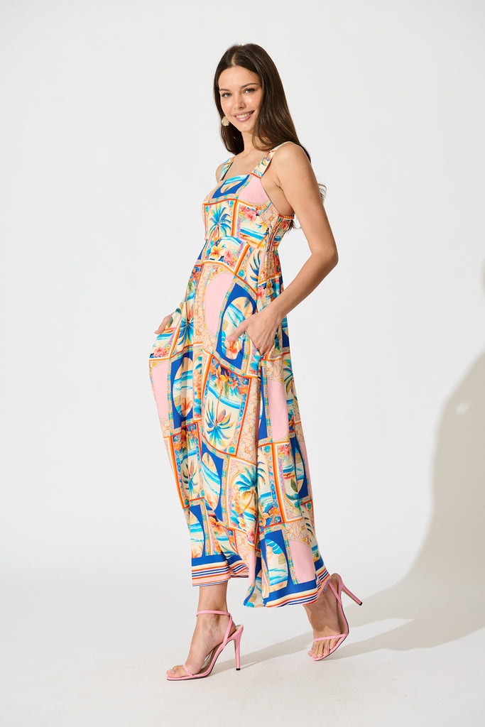 Vietta Midi Sundress in Multi Palm Print side