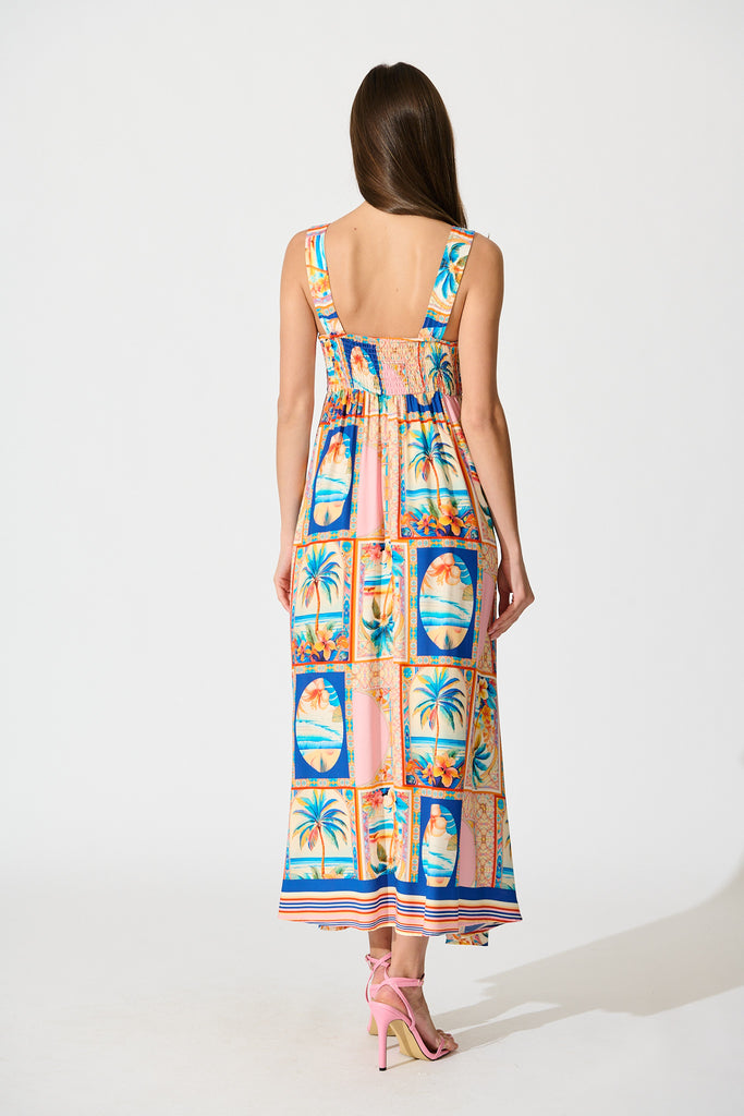 Vietta Midi Sundress in Multi Palm Print back