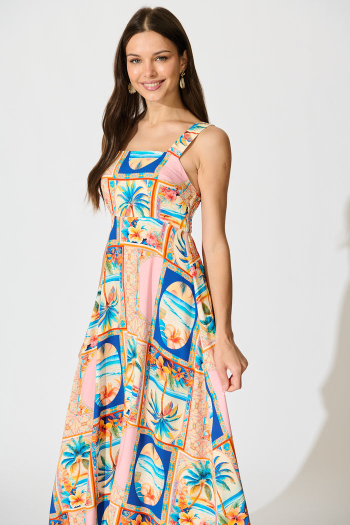 Vietta Midi Sundress in Multi Palm Print front