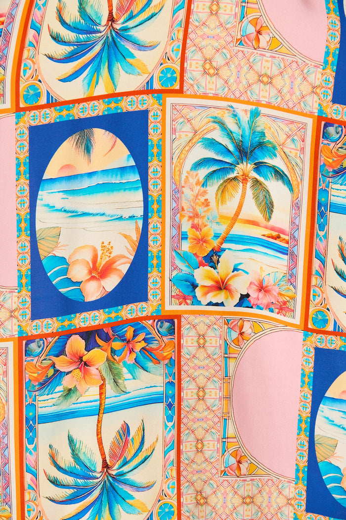 Vietta Midi Sundress in Multi Palm Print fabric