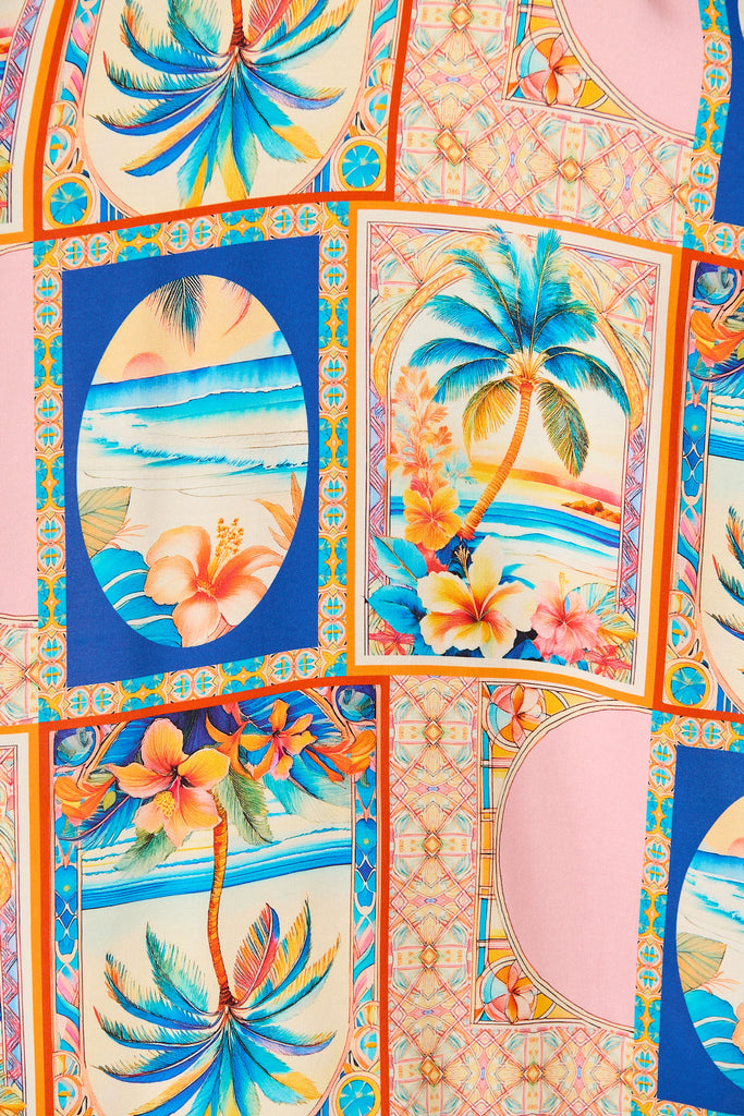 Vietta Midi Sundress in Multi Palm Print fabric