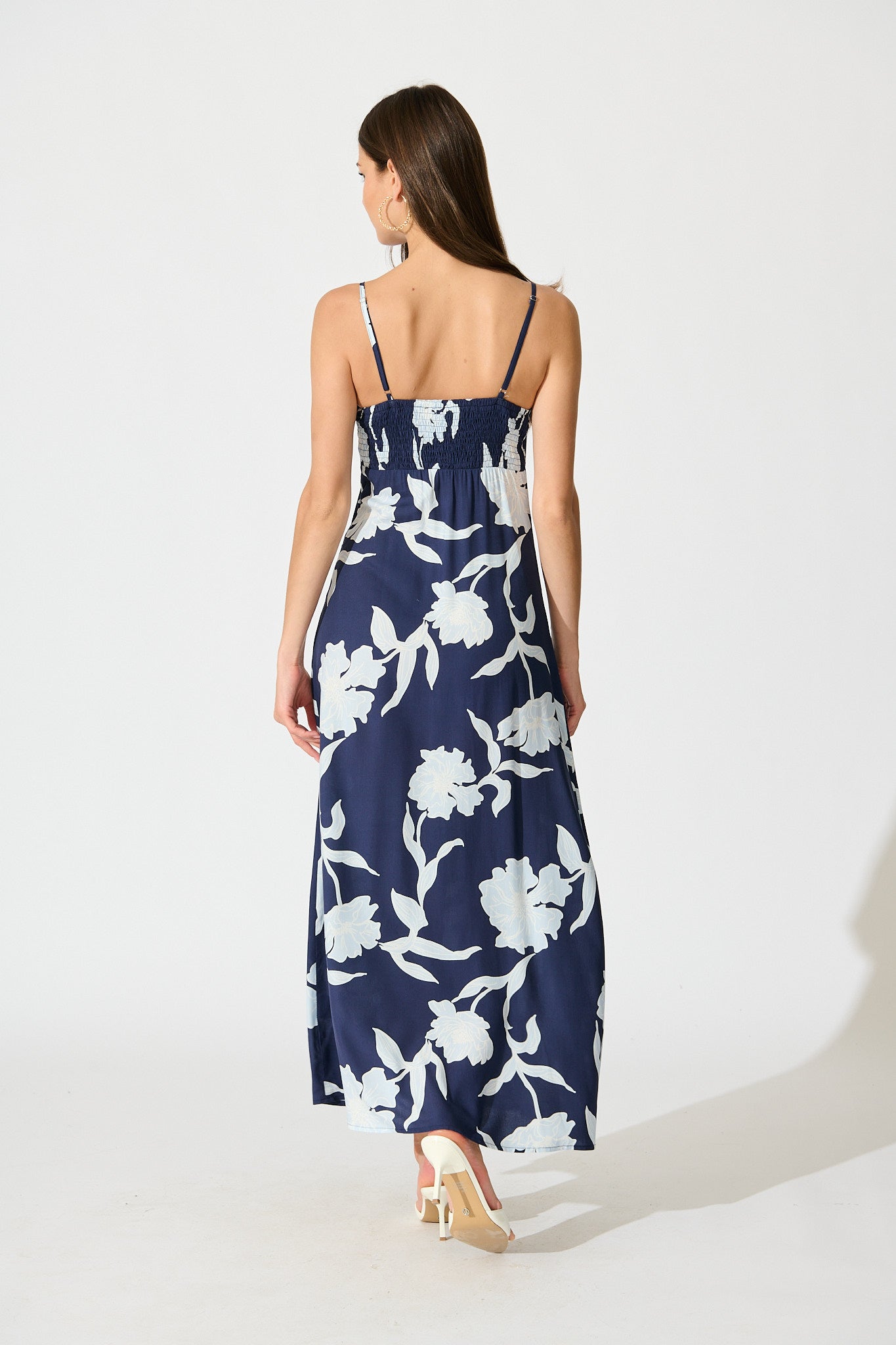 Pretty Petals Maxi Sundress in Navy with Blue Floral