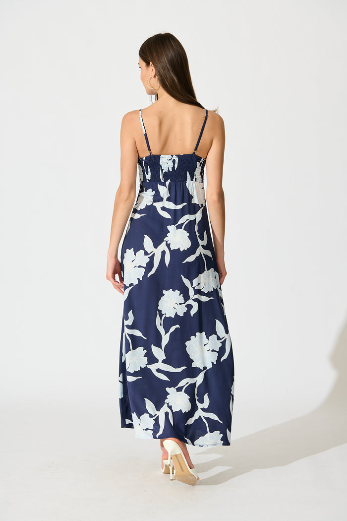 Pretty Petals Maxi Sundress in Navy with Blue Floral back