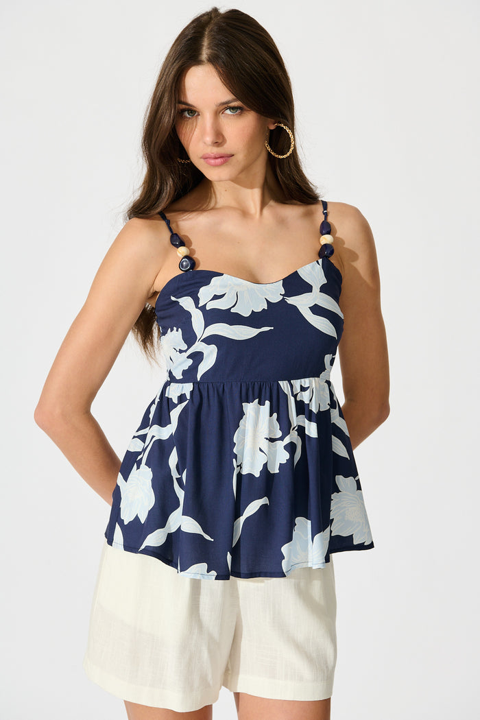 Enchanted Blooms Cami Top in Navy with Blue Floral front