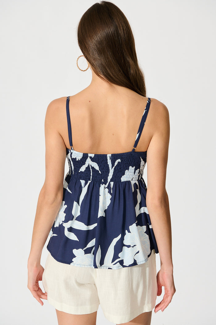 Enchanted Blooms Cami Top in Navy with Blue Floral back