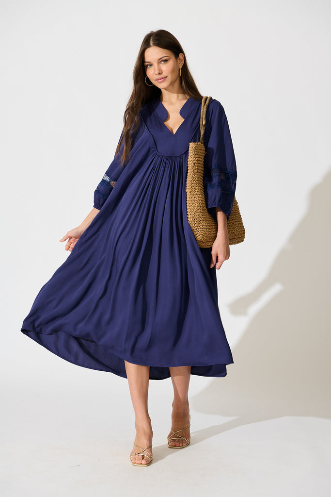 midi smock dress Flore Midi Smock Dress in Navy