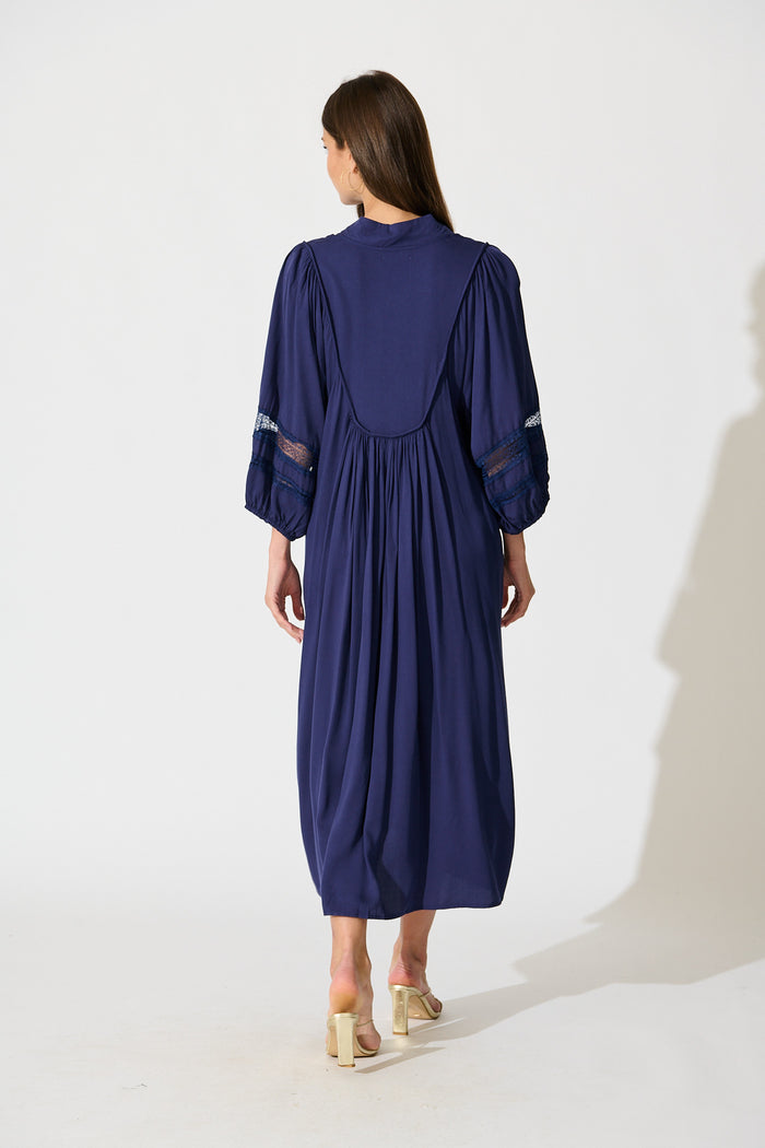 Flore Midi Smock Dress in Navy back